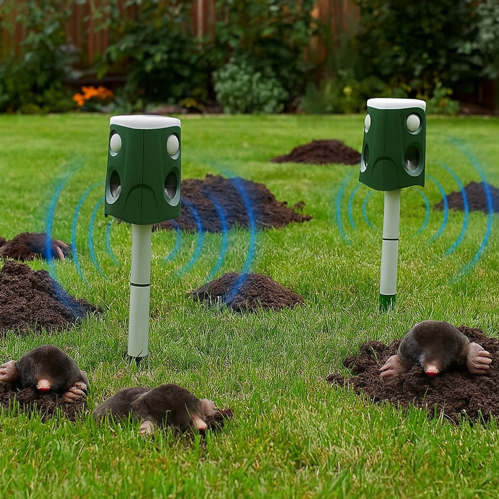 Dierenverjager met ultrasoon 360° detectie voor mollen vogels en katten | Gravino