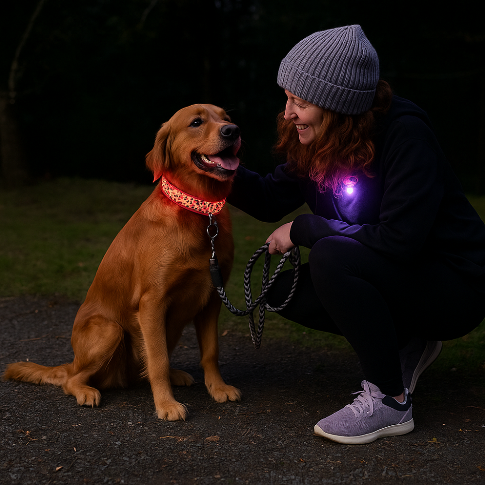 Hondenhalsband met LED-verlichting voor avondwandelingen | Lumera