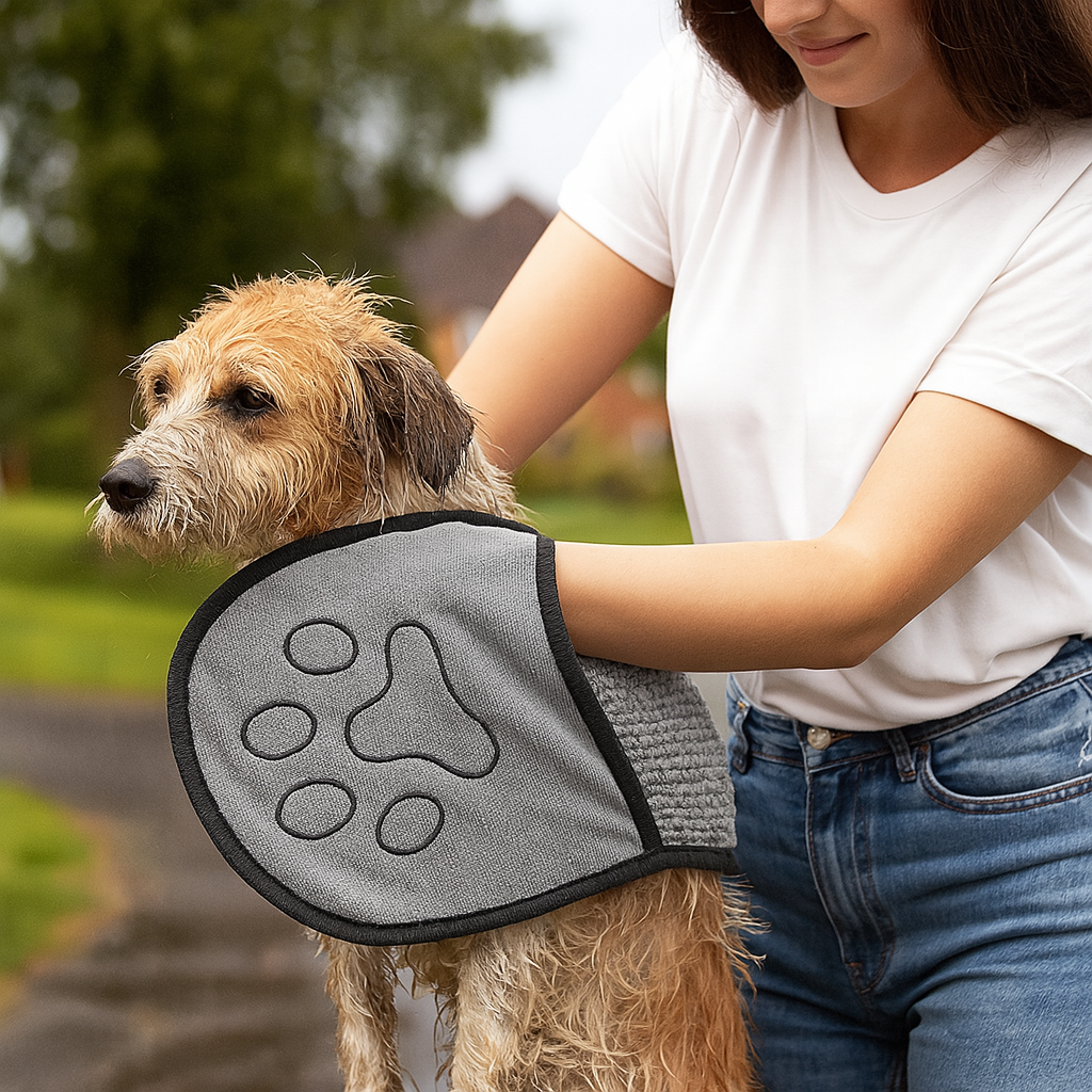 Hondenhanddoek met insteekzakken voor droging | PawDry Grip