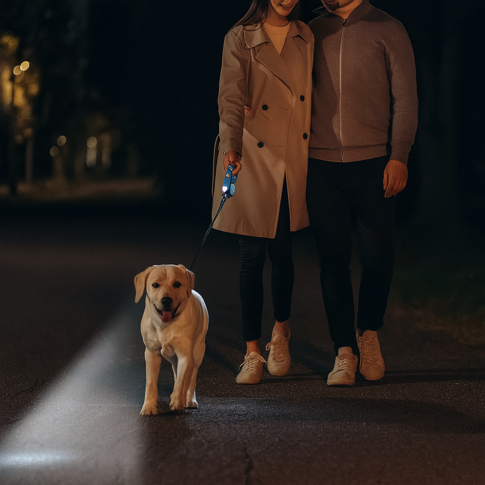 Hondenriem intrekbaar met ledlicht en poepzakjeshouder | PawLite
