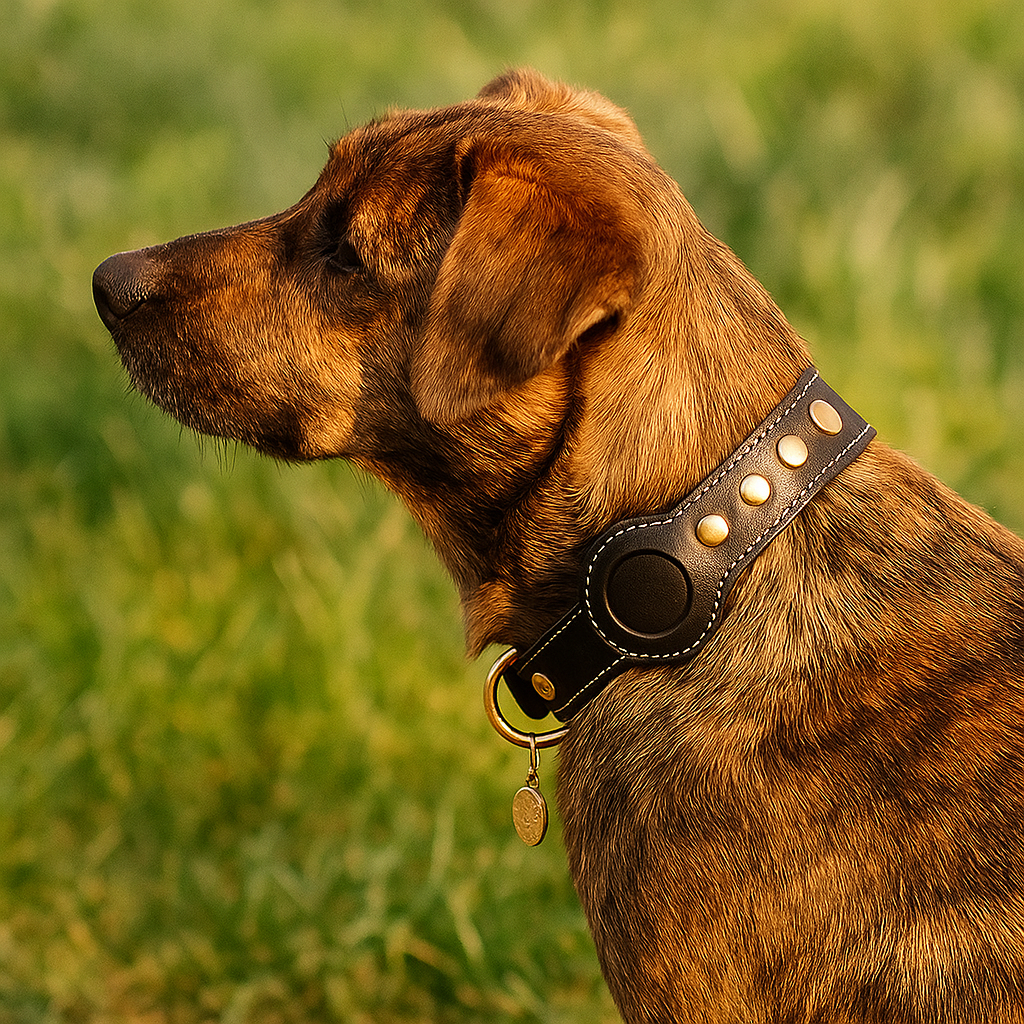 Lederen hondenhalsband met AirTag houder | ScoutBand