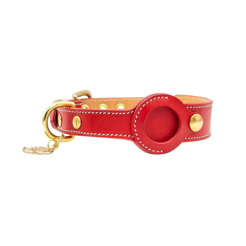 Lederen hondenhalsband met AirTag houder | ScoutBand