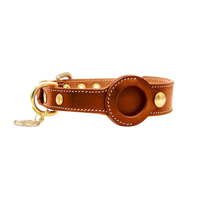 Lederen hondenhalsband met AirTag houder | ScoutBand