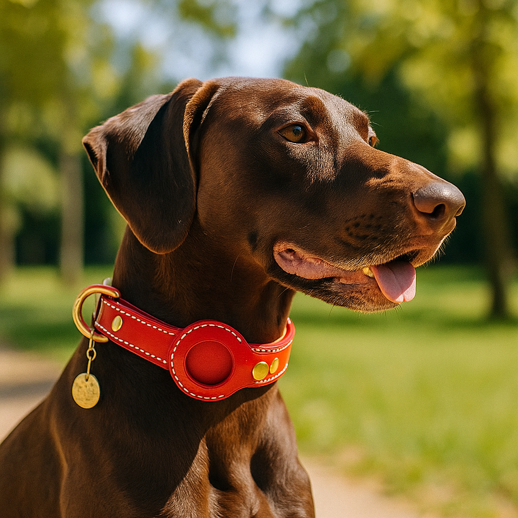 Lederen hondenhalsband met AirTag houder | ScoutBand