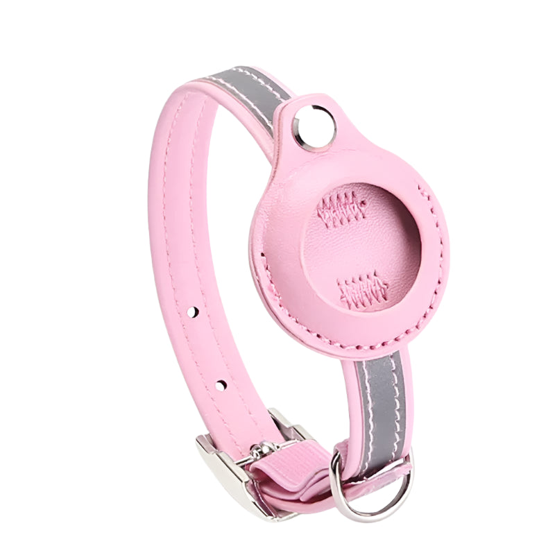 Leren halsband met AirTag houder en reflectie | VarioTag