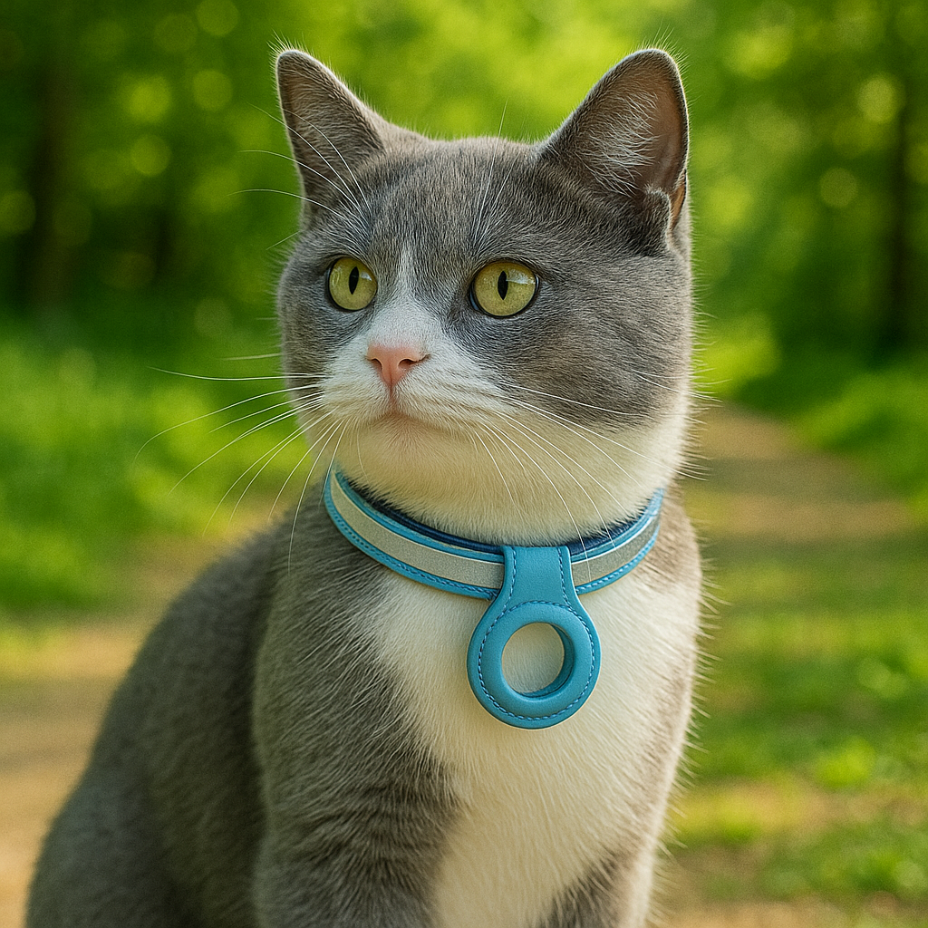 Leren halsband met AirTag houder en reflectie | VarioTag
