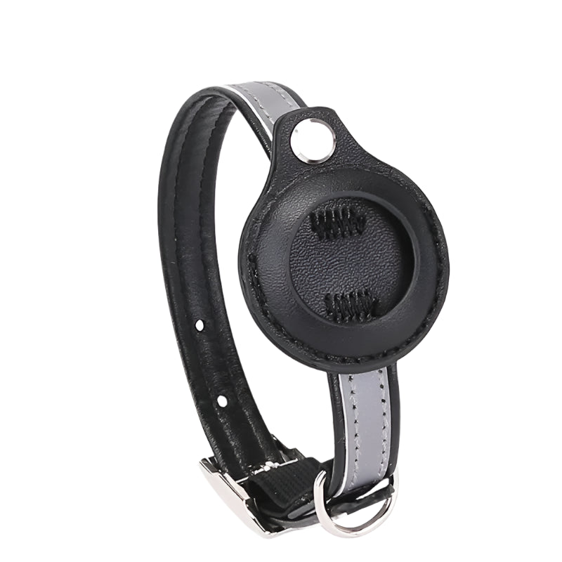 Leren halsband met AirTag houder en reflectie | VarioTag