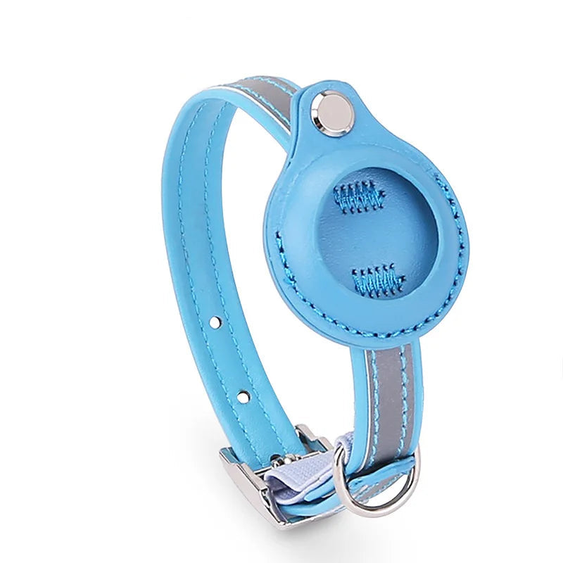 Leren halsband met AirTag houder en reflectie | VarioTag
