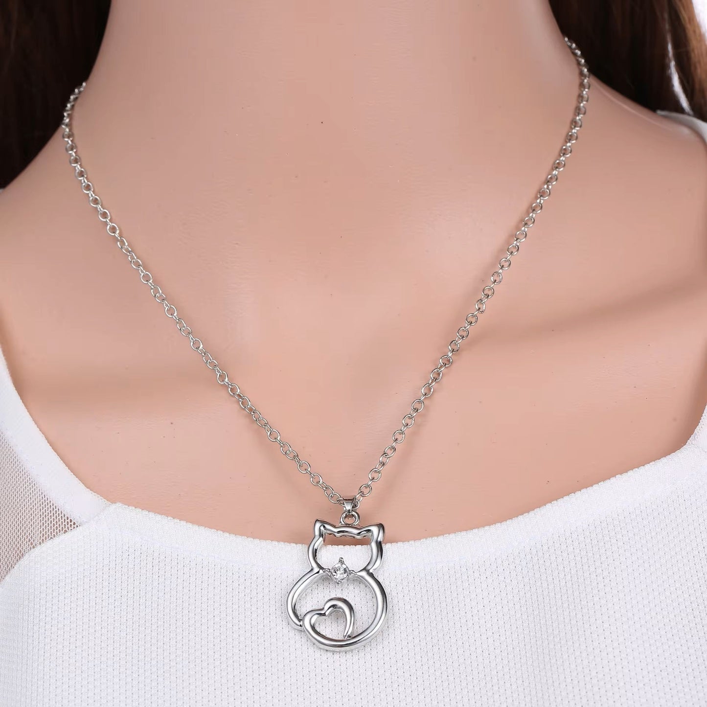 Lissy | Zilveren Kattenketting met Hartvormige Hanger