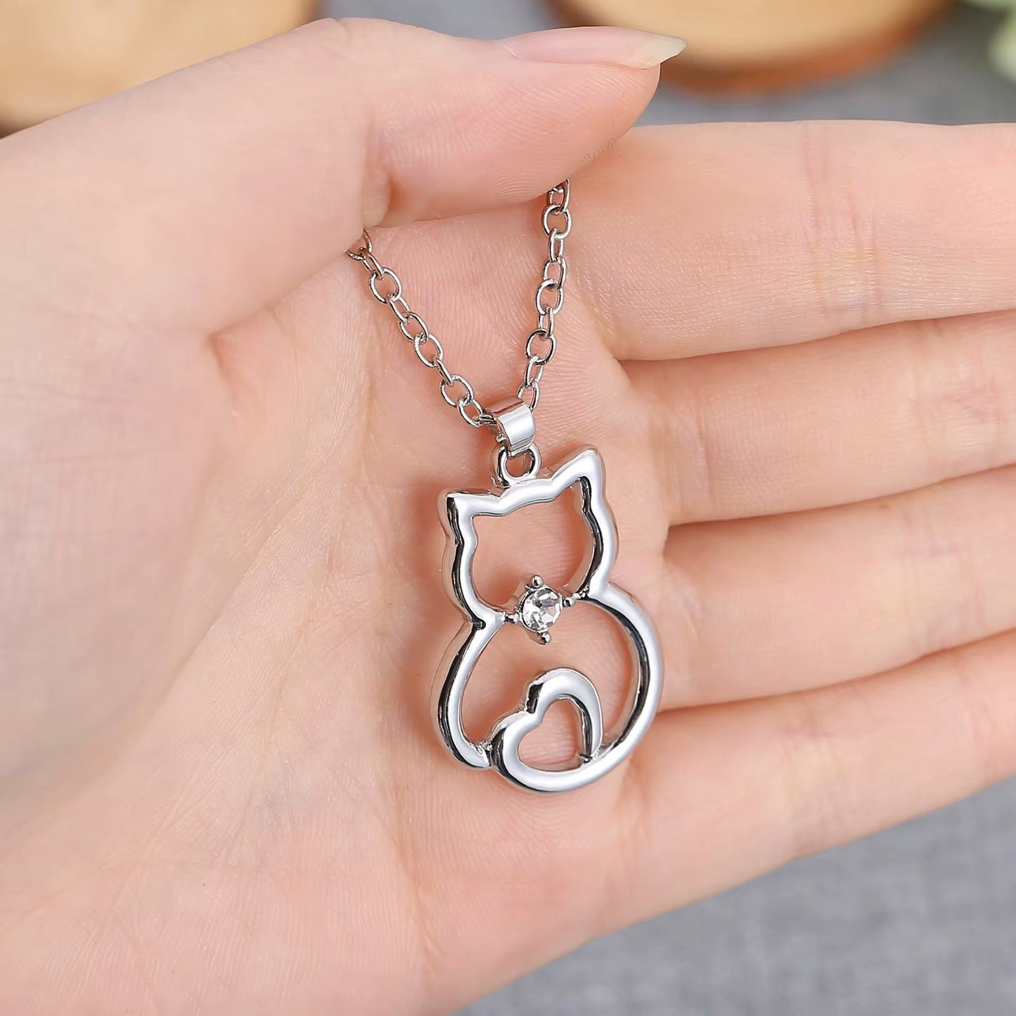 Lissy | Zilveren Kattenketting met Hartvormige Hanger