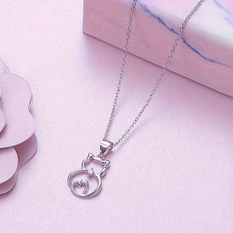 Lissy | Zilveren Kattenketting met Hartvormige Hanger
