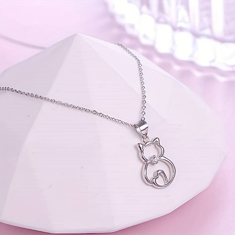 Lissy | Zilveren Kattenketting met Hartvormige Hanger