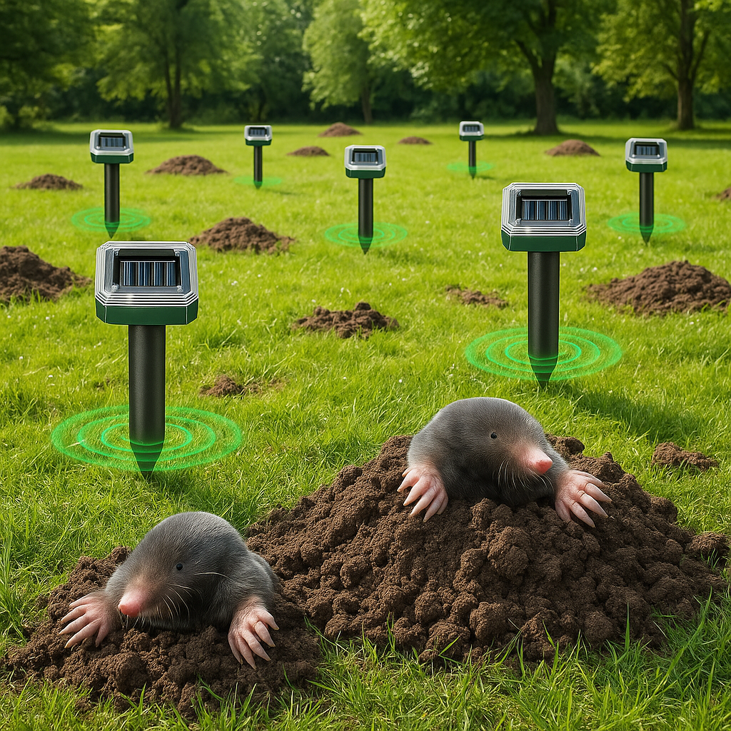Mollenverjager op zonne-energie voor tuin met ultrasoon geluid | Solmora