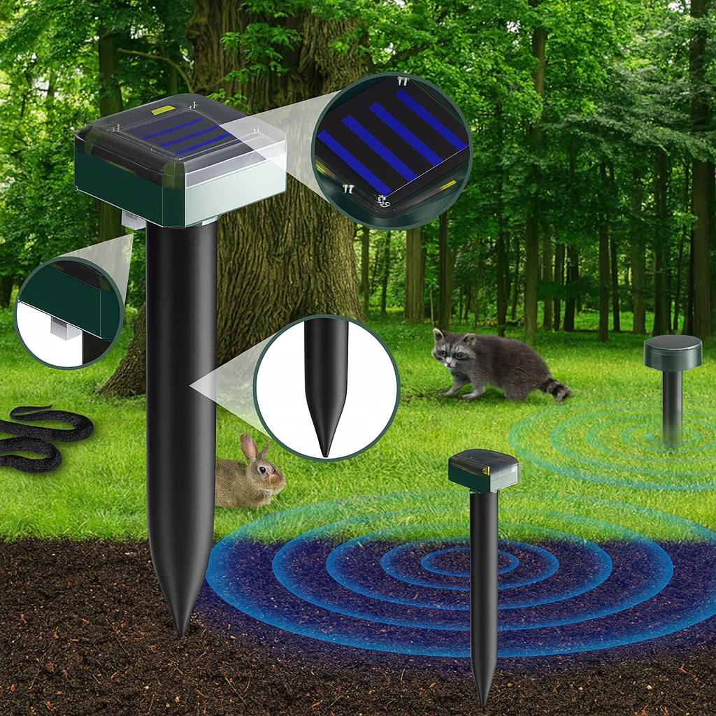 Mollenverjager op zonne-energie voor tuin met ultrasoon geluid | Solmora