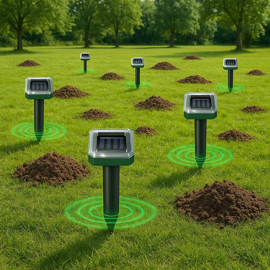 Mollenverjager op zonne-energie voor tuin met ultrasoon geluid | Solmora