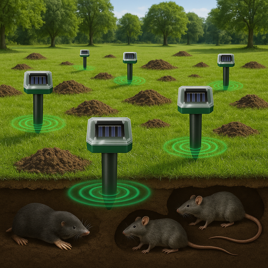 Mollenverjager op zonne-energie voor tuin met ultrasoon geluid | Solmora