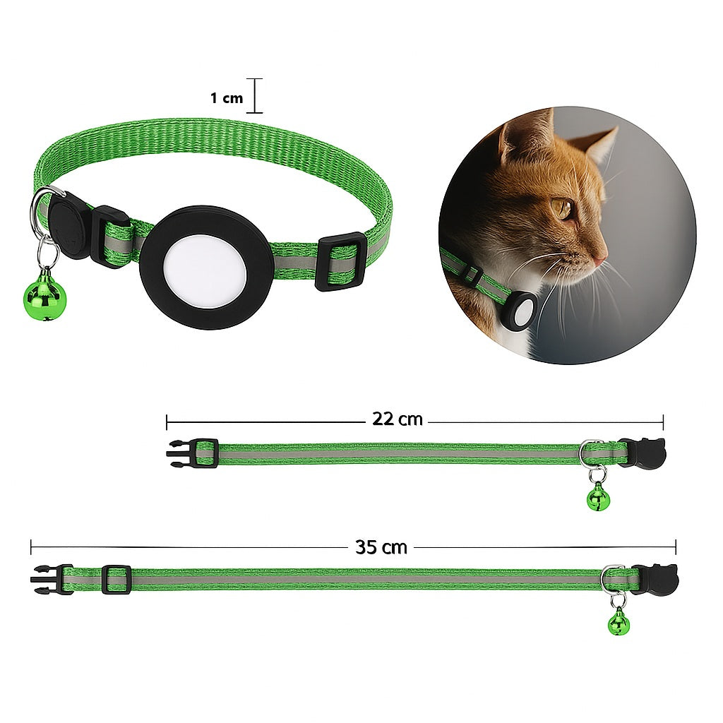 Reflecterende kattenhalsband met AirTag-houder en bel | VeloxTag