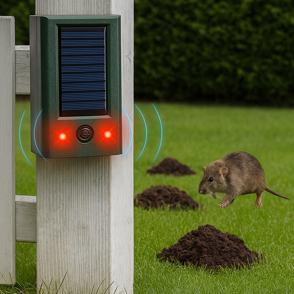 Ultrasone mollenverjager met zonnepaneel en LED | Aviatra