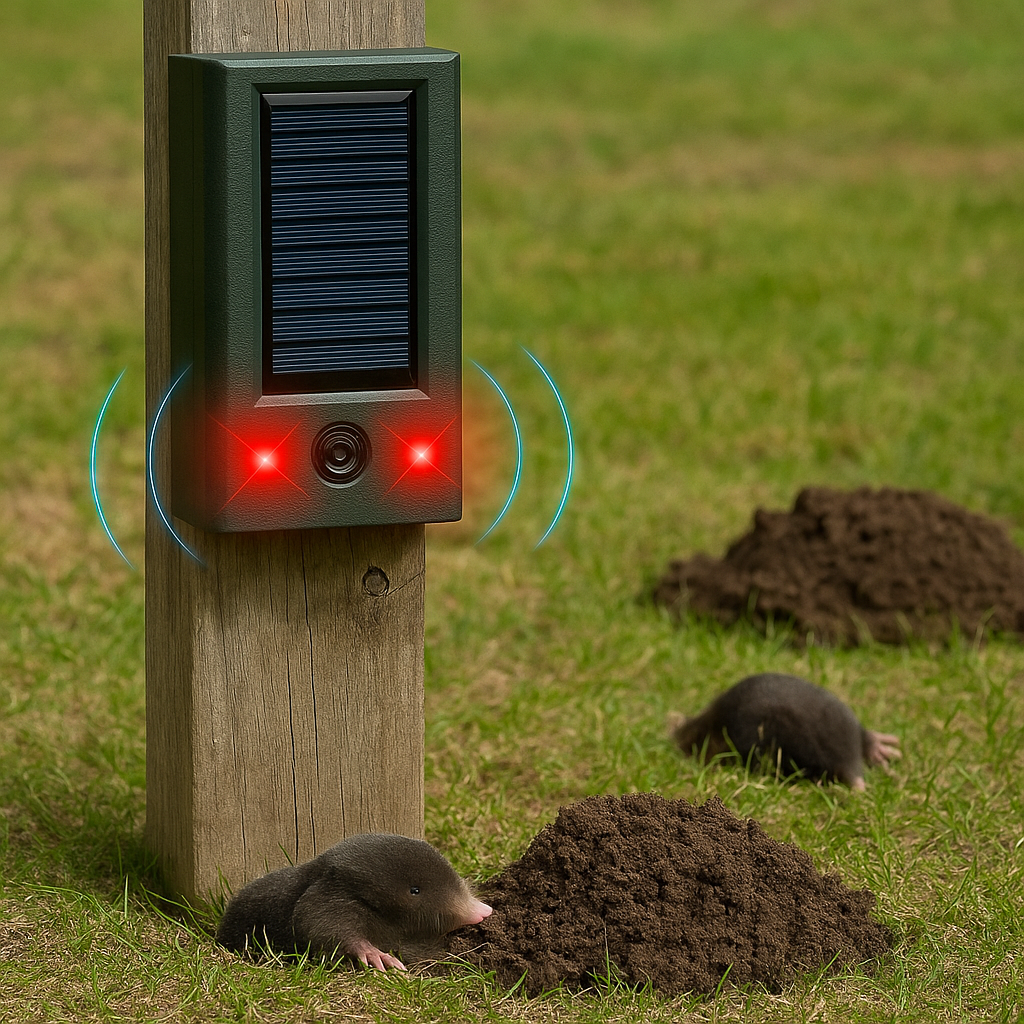 Ultrasone mollenverjager met zonnepaneel en LED | Aviatra