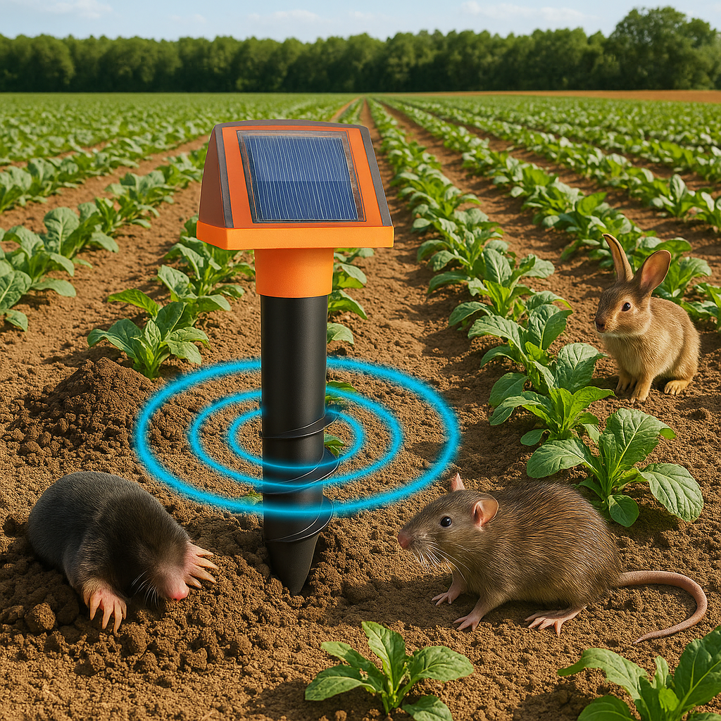 Ultrasone mollenverjager op zonne-energie met grondtrilling | SonicRoot
