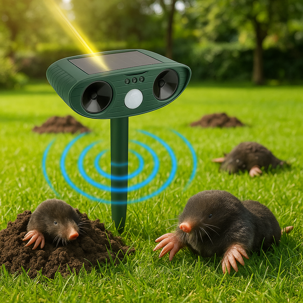 Ultrasone verjager op zonne-energie tegen mollen en ongedierte | SonicGuard