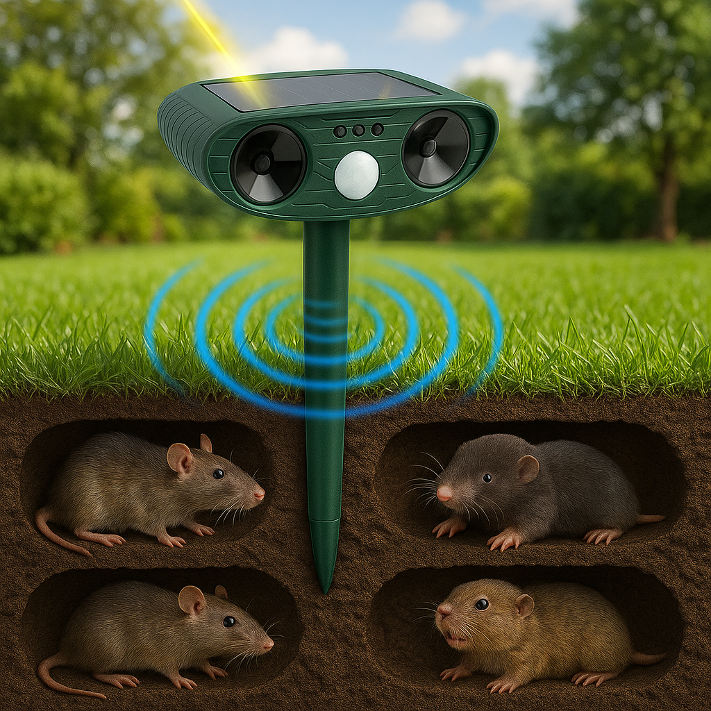 Ultrasone verjager op zonne-energie tegen mollen en ongedierte | SonicGuard