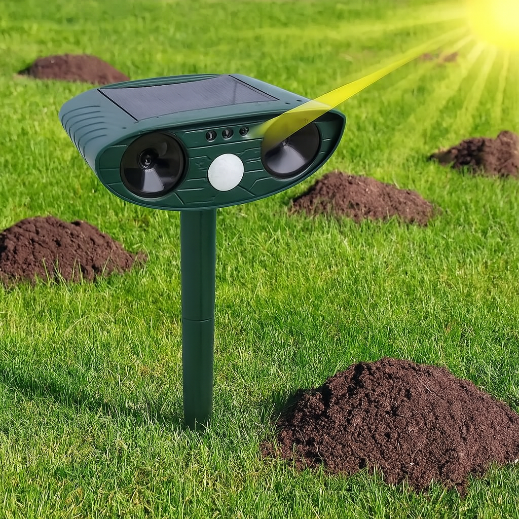 Ultrasone verjager op zonne-energie tegen mollen en ongedierte | SonicGuard