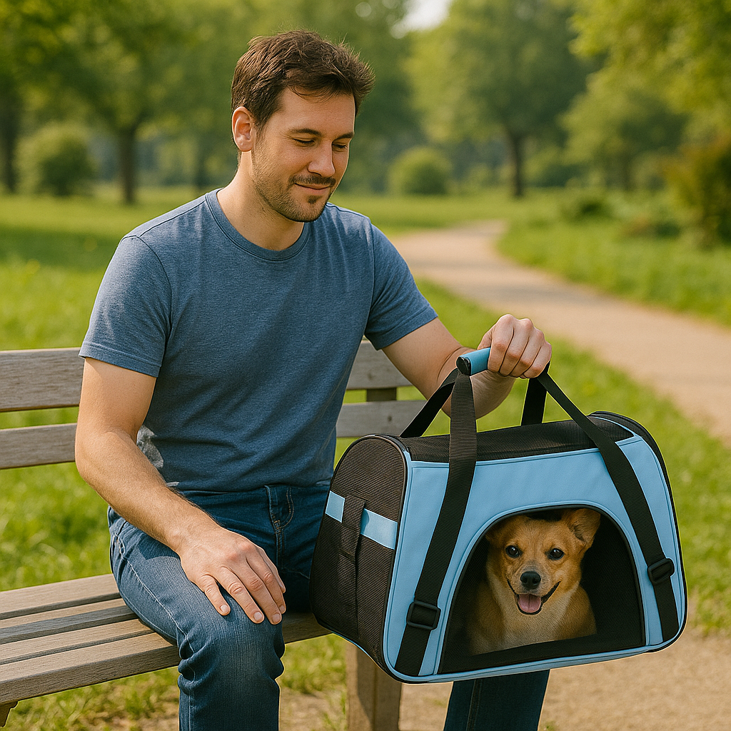 Ademende hondentas met ventilatiepanelen en draagriem | Tailgo Bag