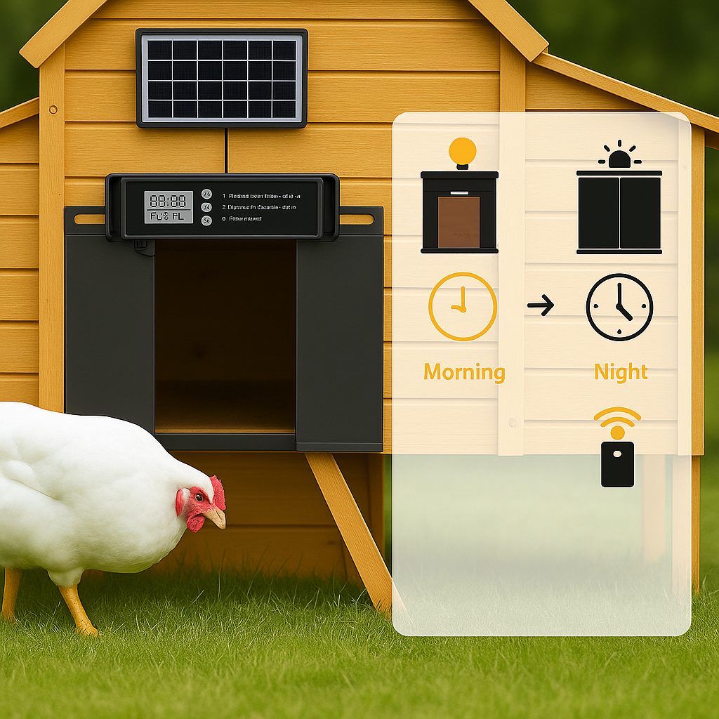 Automatisch kippenluik met zonnepaneel en afstandsbediening | HenSlide