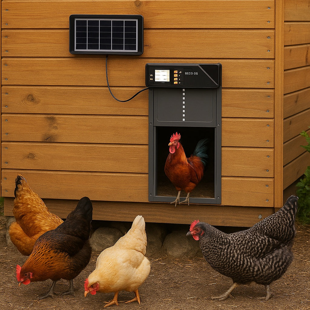 Automatisch kippenluik met zonnepaneel en tijdsensor CoopRay