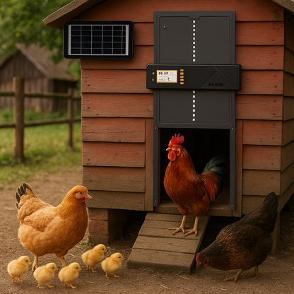 Automatisch kippenluik met zonnepaneel en tijdsensor CoopRay