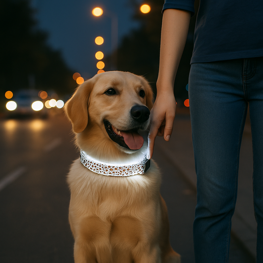 Hondenhalsband met LED-verlichting voor avondwandelingen | Lumera
