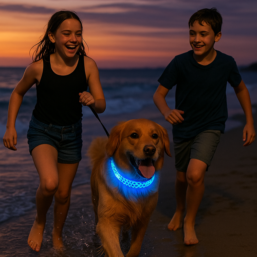 Hondenhalsband met LED-verlichting voor avondwandelingen | Lumera