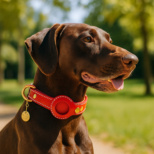 Lederen hondenhalsband met AirTag houder | ScoutBand