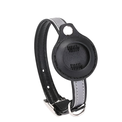 Leren halsband met AirTag houder en reflectie | VarioTag