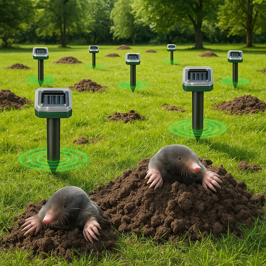Mollenverjager op zonne-energie voor tuin met ultrasoon geluid | Solmora