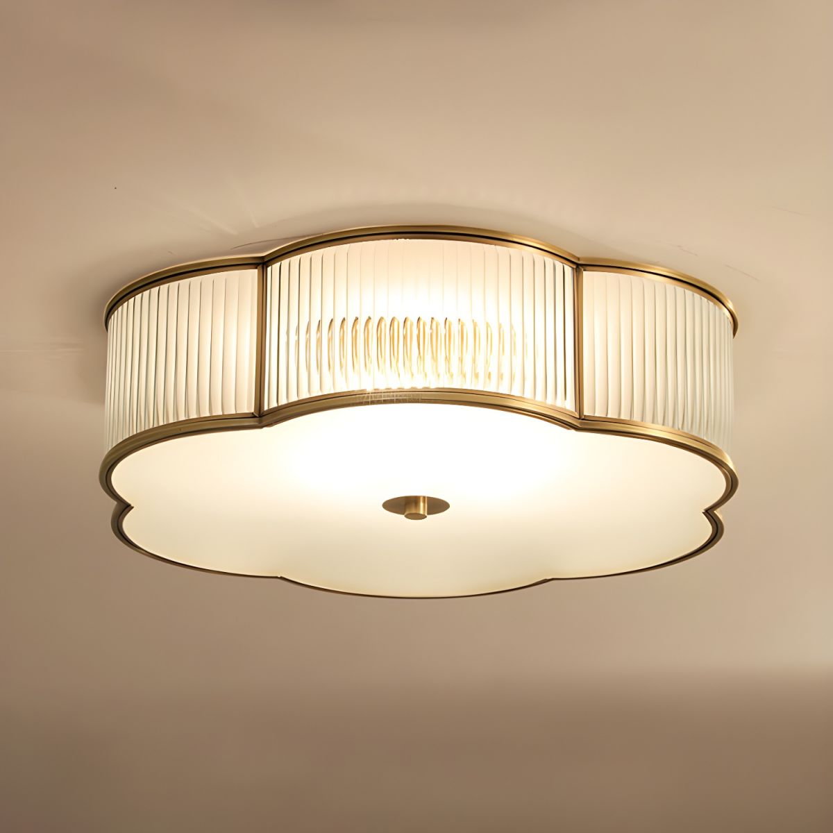 Plafondlamp flush mount geribbeld glas traditionele stijl | Clovira