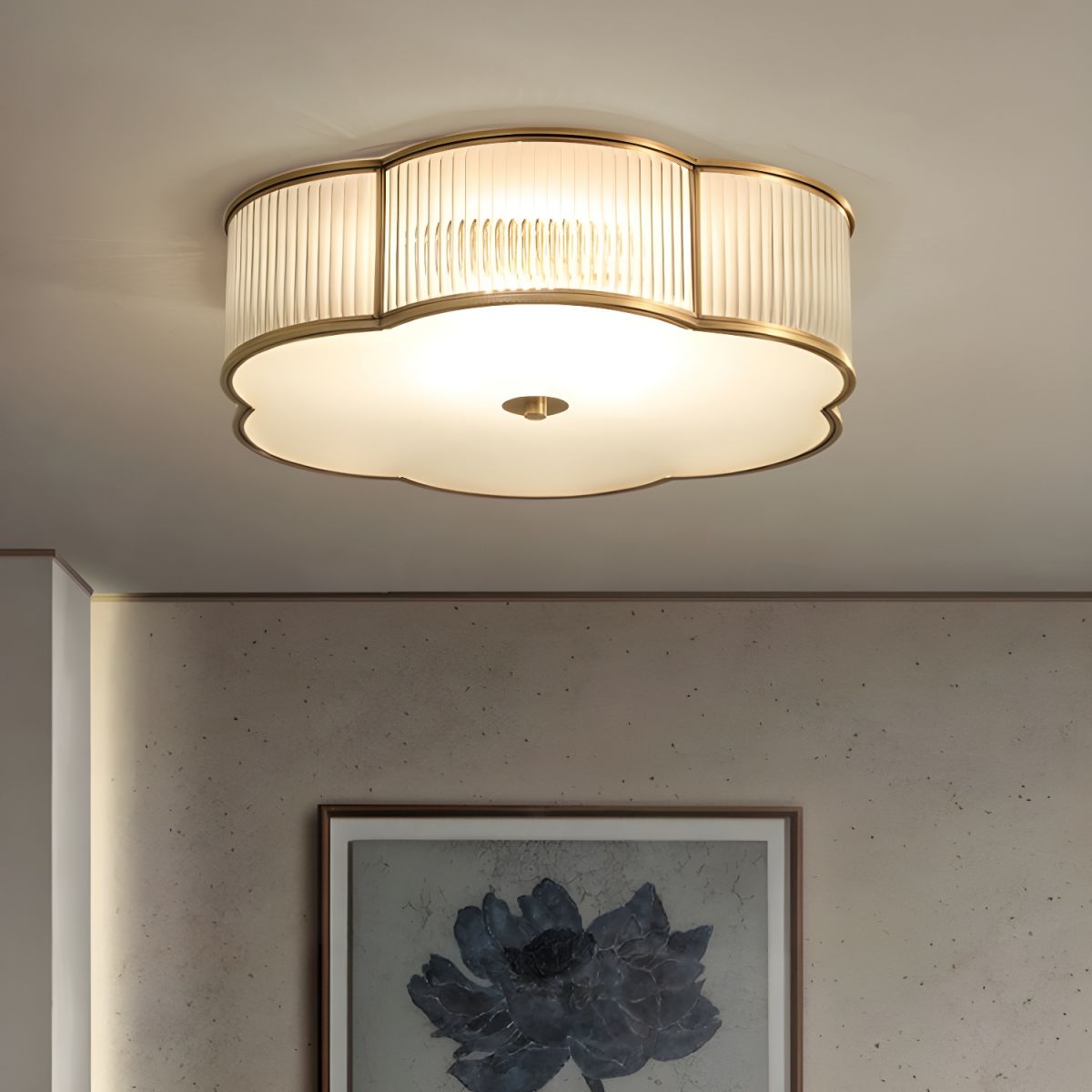 Plafondlamp flush mount geribbeld glas traditionele stijl | Clovira