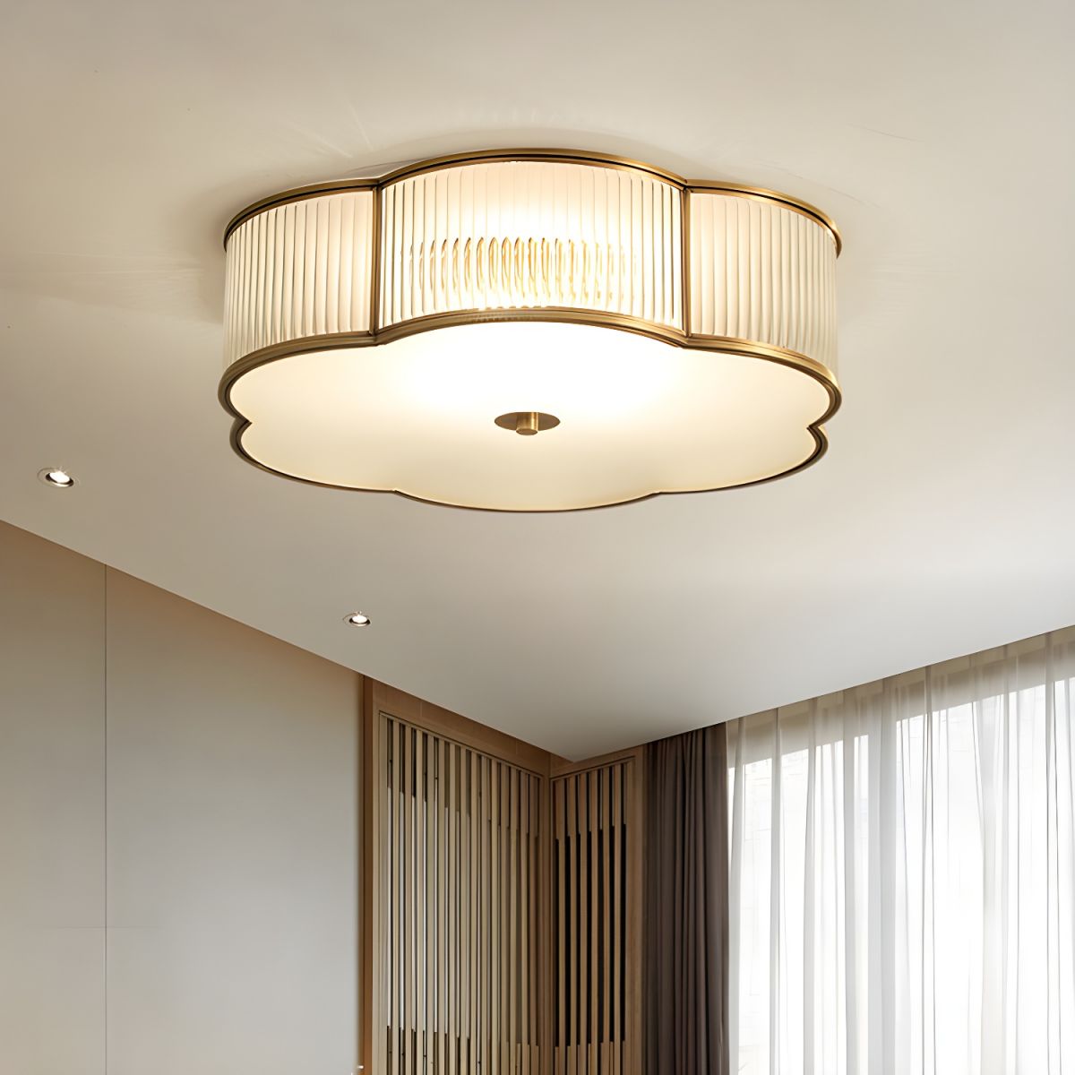 Plafondlamp flush mount geribbeld glas traditionele stijl | Clovira