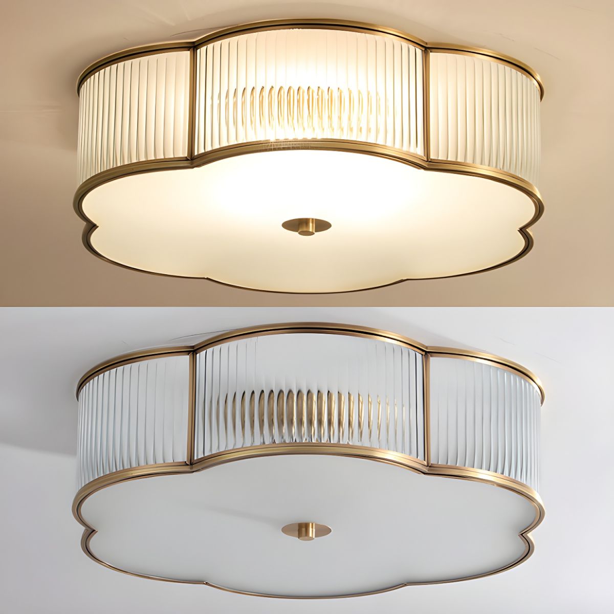 Plafondlamp flush mount geribbeld glas traditionele stijl | Clovira