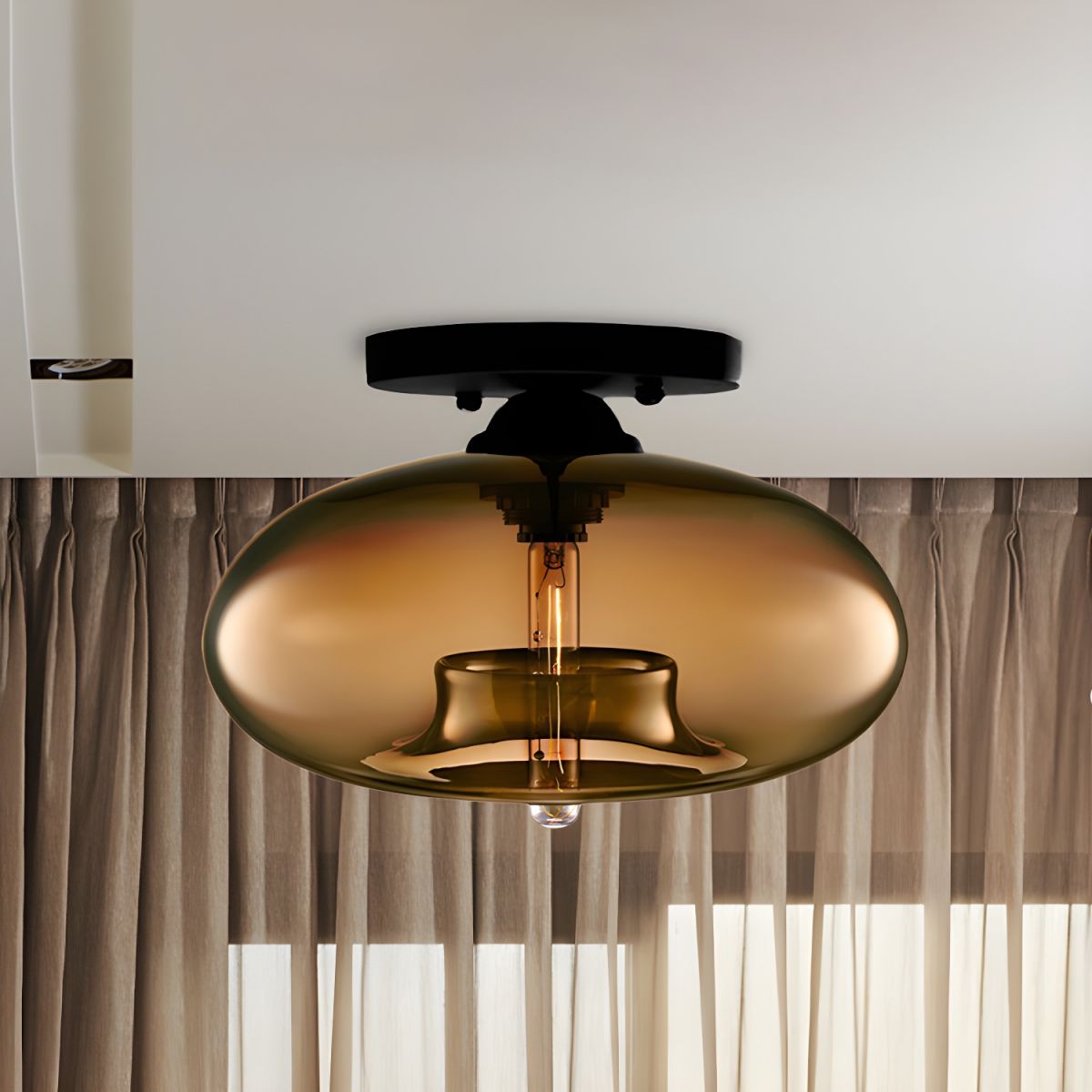 Plafondlamp glazen ovale kap industriele stijl | Olviera