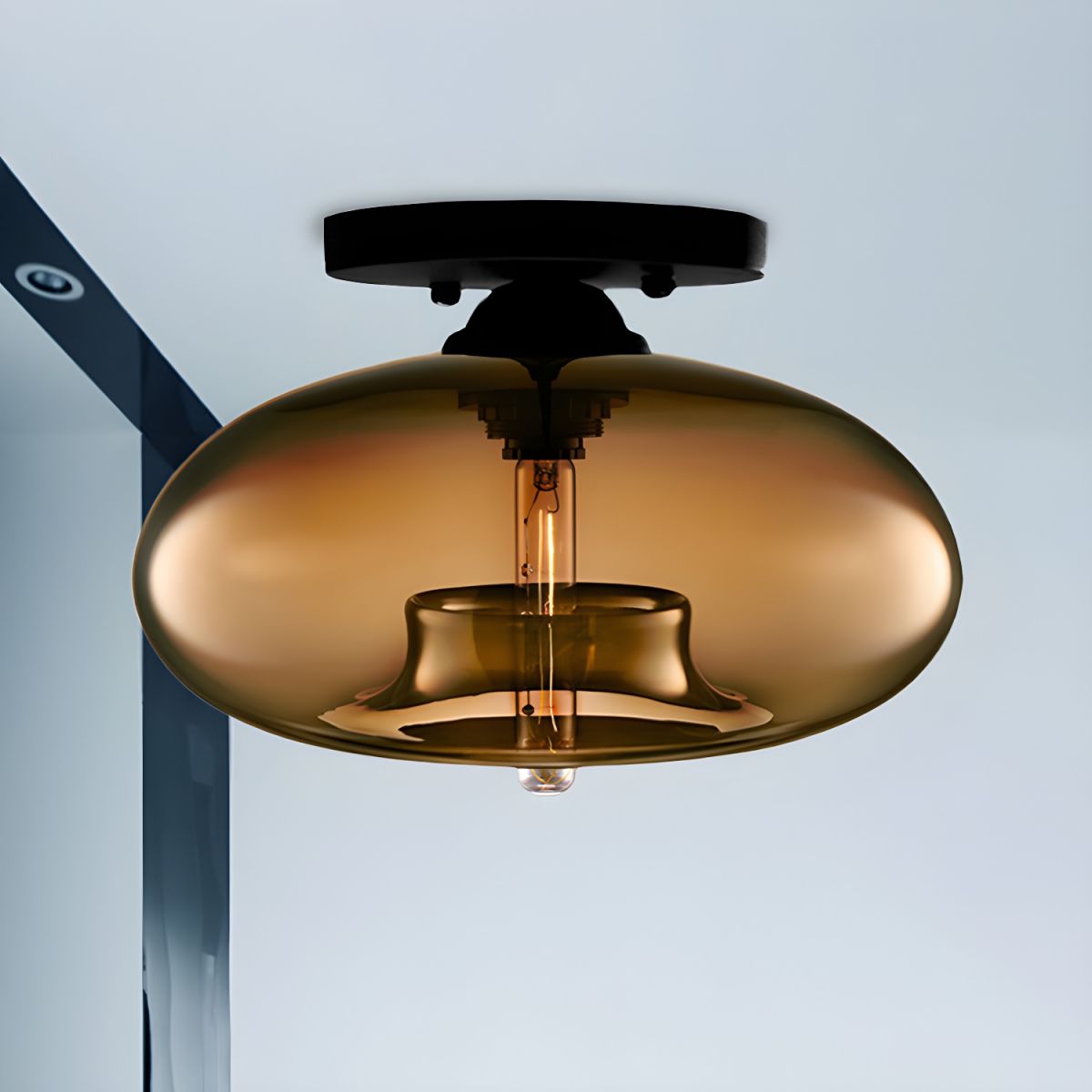 Plafondlamp glazen ovale kap industriele stijl | Olviera
