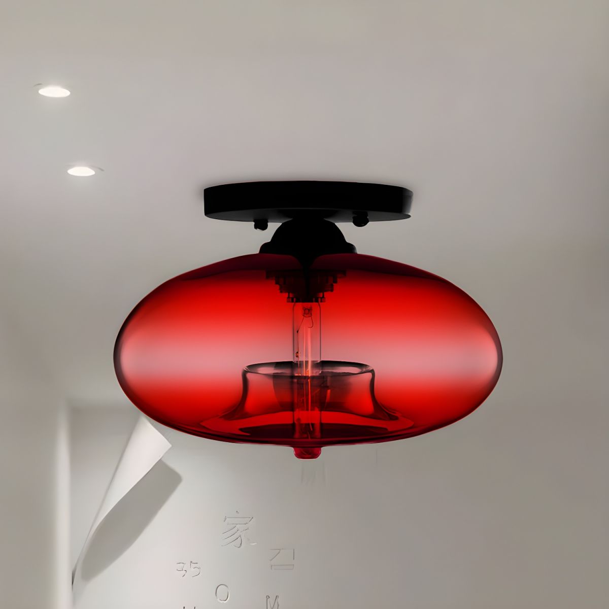 Plafondlamp glazen ovale kap industriele stijl | Olviera