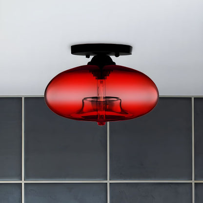 Plafondlamp glazen ovale kap industriele stijl | Olviera