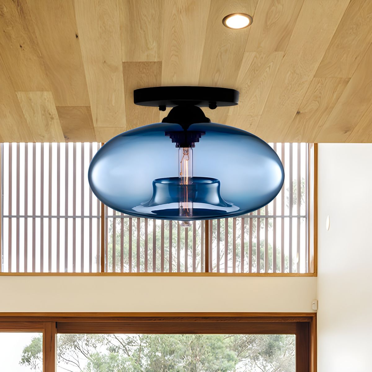 Plafondlamp glazen ovale kap industriele stijl | Olviera