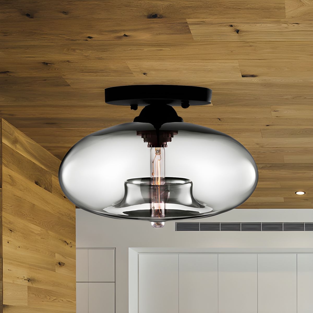Plafondlamp glazen ovale kap industriele stijl | Olviera