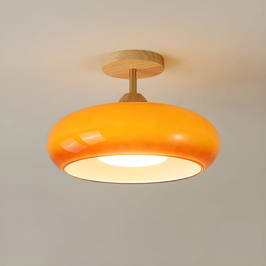 Plafondlamp hout glas trommel vintage stijl | Alvora