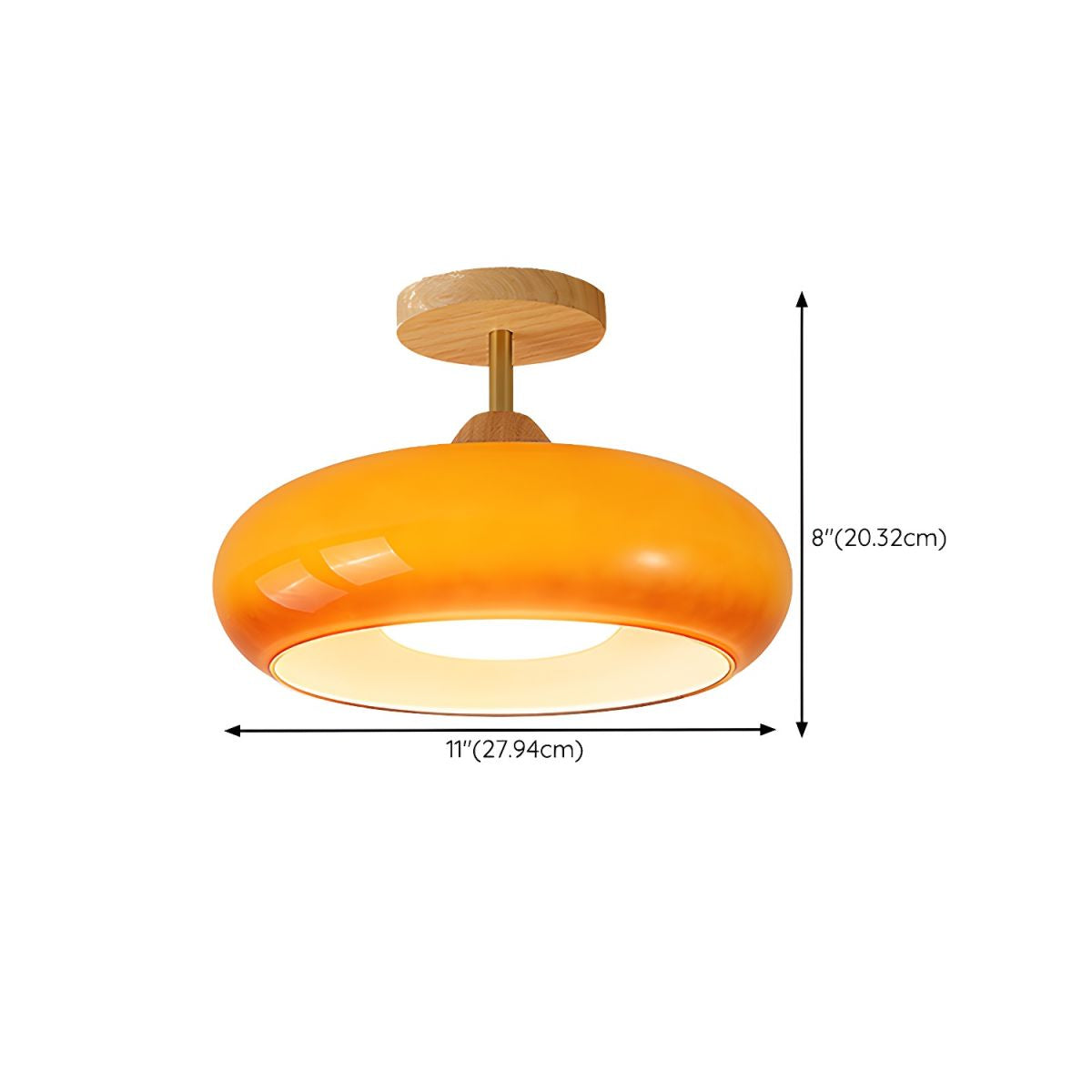 Plafondlamp hout glas trommel vintage stijl | Alvora