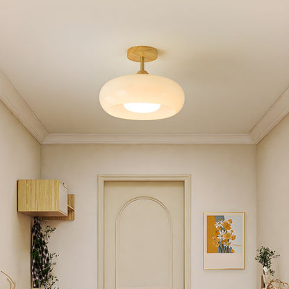 Plafondlamp hout glas trommel vintage stijl | Alvora