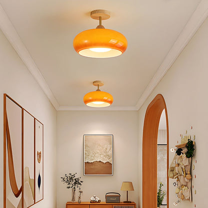 Plafondlamp hout glas trommel vintage stijl | Alvora